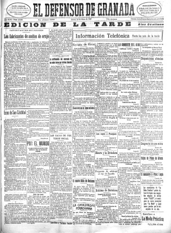 'El Defensor de Granada  : diario político independiente' - Año XLIX Número 25000 Ed. Tarde - 1927 Mayo 26