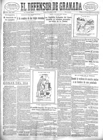 'El Defensor de Granada  : diario político independiente' - Año XLIX Número 25001 Ed. Mañana - 1927 Mayo 27