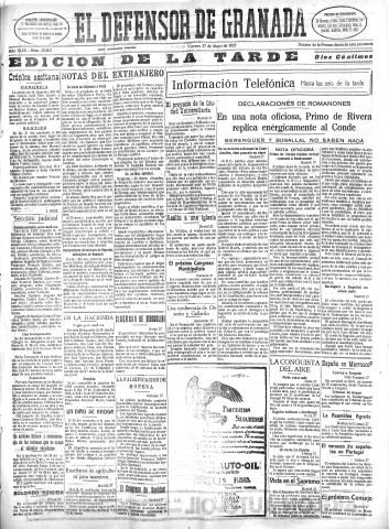 'El Defensor de Granada  : diario político independiente' - Año XLIX Número 25002 Ed. Tarde - 1927 Mayo 27
