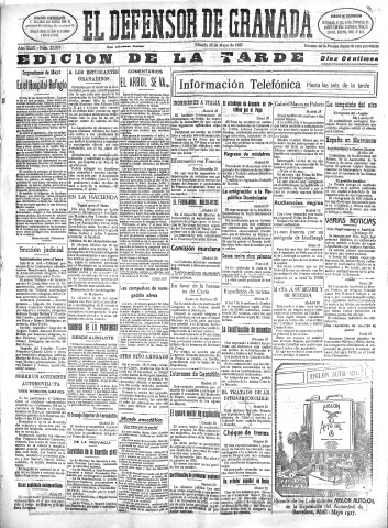 'El Defensor de Granada  : diario político independiente' - Año XLIX Número 25004 Ed. Tarde - 1927 Mayo 28