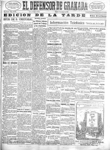 'El Defensor de Granada  : diario político independiente' - Año XLIX Número 25008 Ed. Tarde - 1927 Mayo 31