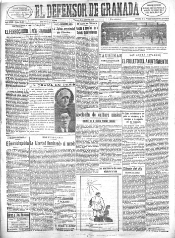 'El Defensor de Granada  : diario político independiente' - Año XLIX Número 25033 Ed. Mañana - 1927 Junio 03