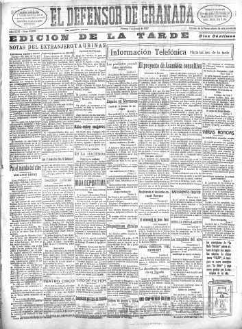 'El Defensor de Granada  : diario político independiente' - Año XLIX Número 25034 Ed. Tarde - 1927 Junio 03