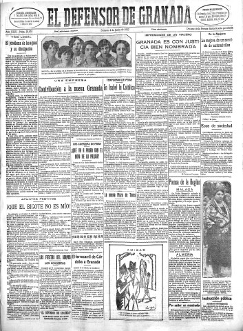 'El Defensor de Granada  : diario político independiente' - Año XLIX Número 25035 Ed. Mañana - 1927 Junio 04