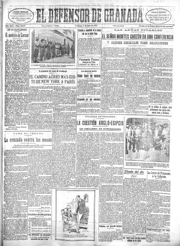 'El Defensor de Granada  : diario político independiente' - Año XLIX Número 25037 Ed. Mañana - 1927 Junio 05