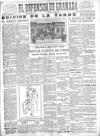 'El Defensor de Granada  : diario político independiente' - Año XLIX Número 25038 Ed. Tarde - 1927 Junio 06