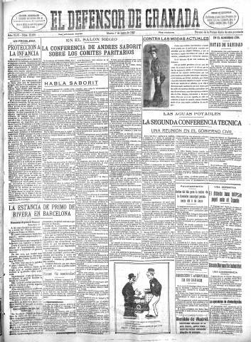 'El Defensor de Granada  : diario político independiente' - Año XLIX Número 25039 Ed. Mañana - 1927 Junio 07