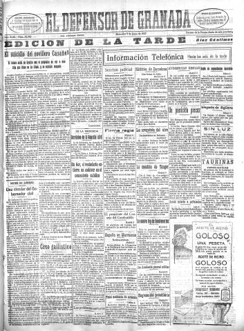'El Defensor de Granada  : diario político independiente' - Año XLIX Número 25042 Ed. Tarde - 1927 Junio 08