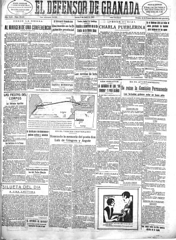 'El Defensor de Granada  : diario político independiente' - Año XLIX Número 25043 Ed. Mañana - 1927 Junio 09