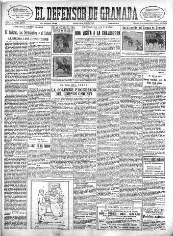 'El Defensor de Granada  : diario político independiente' - Año XLIX Número 25057 Ed. Mañana - 1927 Junio 18