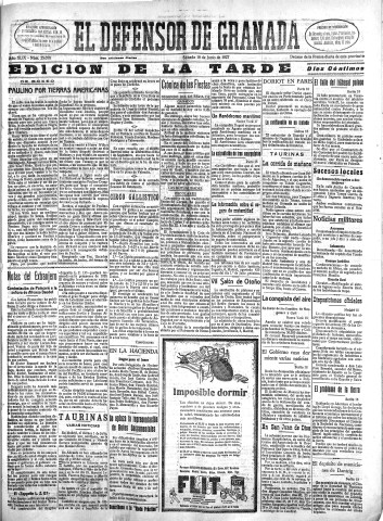 'El Defensor de Granada  : diario político independiente' - Año XLIX Número 25058 Ed. Tarde - 1927 Junio 18