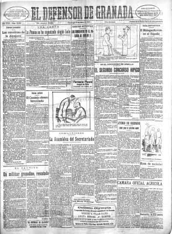 'El Defensor de Granada  : diario político independiente' - Año XLIX Número 25059 Ed. Mañana - 1927 Junio 19