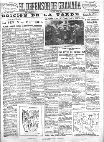 'El Defensor de Granada  : diario político independiente' - Año XLIX Número 25060 Ed. Tarde - 1927 Junio 20