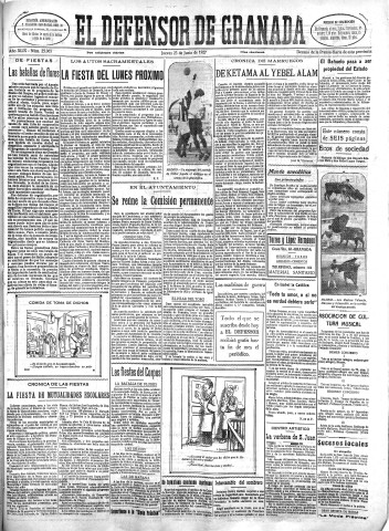 'El Defensor de Granada  : diario político independiente' - Año XLIX Número 25065 Ed. Mañana - 1927 Junio 23