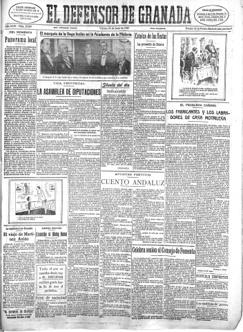 'El Defensor de Granada  : diario político independiente' - Año XLIX Número 25067 Ed. Mañana - 1927 Junio 24