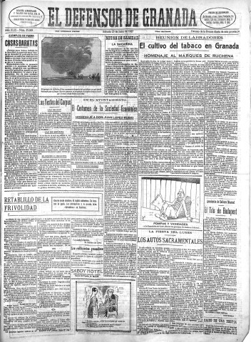 'El Defensor de Granada  : diario político independiente' - Año XLIX Número 25069 Ed. Mañana - 1927 Junio 25