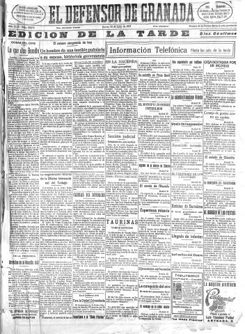 'El Defensor de Granada  : diario político independiente' - Año XLIX Número 25078 Ed. Tarde - 1927 Junio 30