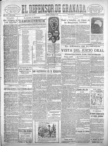 'El Defensor de Granada  : diario político independiente' - Año XLIX Número 25081 Ed. Mañana - 1927 Julio 02