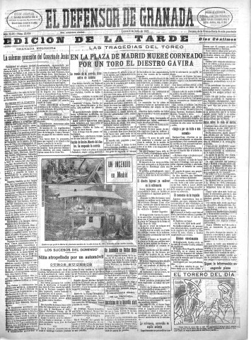 'El Defensor de Granada  : diario político independiente' - Año XLIX Número 25084 Ed. Tarde - 1927 Julio 04