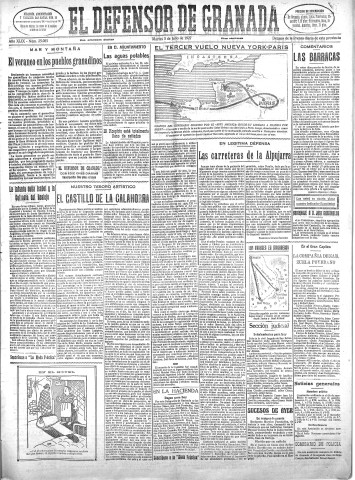 'El Defensor de Granada  : diario político independiente' - Año XLIX Número 25085 Ed. Mañana - 1927 Julio 05