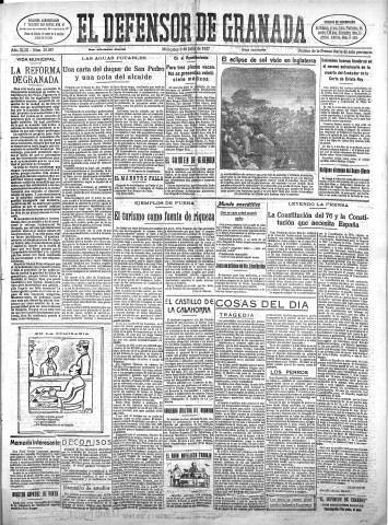 'El Defensor de Granada  : diario político independiente' - Año XLIX Número 25087 Ed. Mañana - 1927 Julio 06