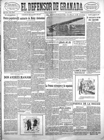 'El Defensor de Granada  : diario político independiente' - Año XLIX Número 25091 Ed. Mañana - 1927 Julio 08