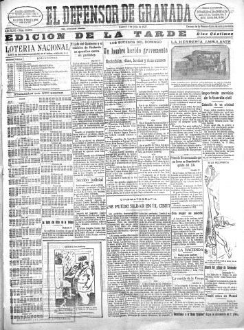 'El Defensor de Granada  : diario político independiente' - Año XLIX Número 25096 Ed. Tarde - 1927 Julio 11