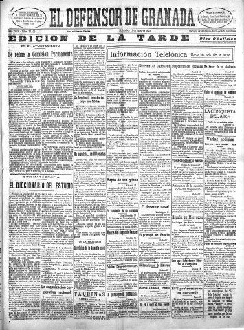 'El Defensor de Granada  : diario político independiente' - Año XLIX Número 25100 Ed. Tarde - 1927 Julio 13