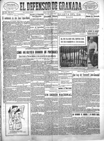 'El Defensor de Granada  : diario político independiente' - Año XLIX Número 25101 Ed. Mañana - 1927 Julio 14