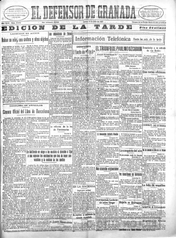 'El Defensor de Granada  : diario político independiente' - Año XLIX Número 25102 Ed. Tarde - 1927 Julio 14