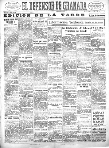'El Defensor de Granada  : diario político independiente' - Año XLIX Número 25104 Ed. Tarde - 1927 Julio 15