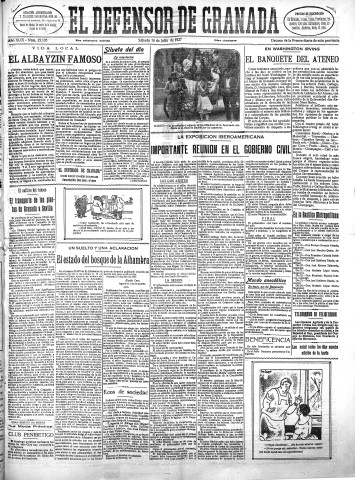 'El Defensor de Granada  : diario político independiente' - Año XLIX Número 25105 Ed. Mañana - 1927 Julio 16