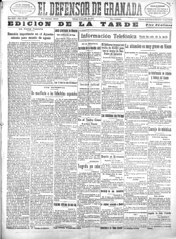 'El Defensor de Granada  : diario político independiente' - Año XLIX Número 25106 Ed. Tarde - 1927 Julio 16