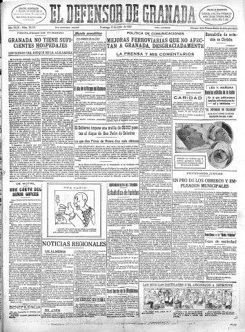 'El Defensor de Granada  : diario político independiente' - Año XLIX Número 25107 Ed. Mañana - 1927 Julio 17