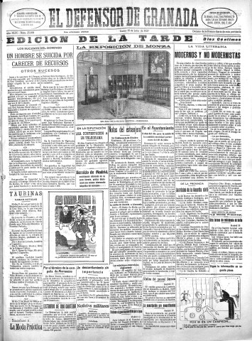'El Defensor de Granada  : diario político independiente' - Año XLIX Número 25108 Ed. Tarde - 1927 Julio 18