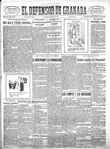 'El Defensor de Granada  : diario político independiente' - Año XLIX Número 25111 Ed. Mañana - 1927 Julio 20