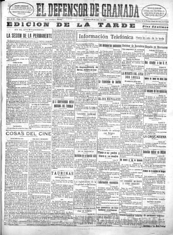 'El Defensor de Granada  : diario político independiente' - Año XLIX Número 25112 Ed. Tarde - 1927 Julio 20