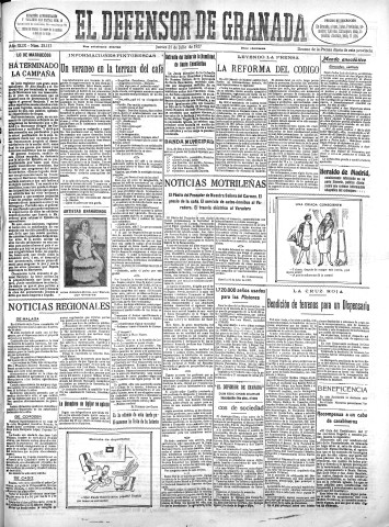 'El Defensor de Granada  : diario político independiente' - Año XLIX Número 25113 Ed. Mañana - 1927 Julio 21