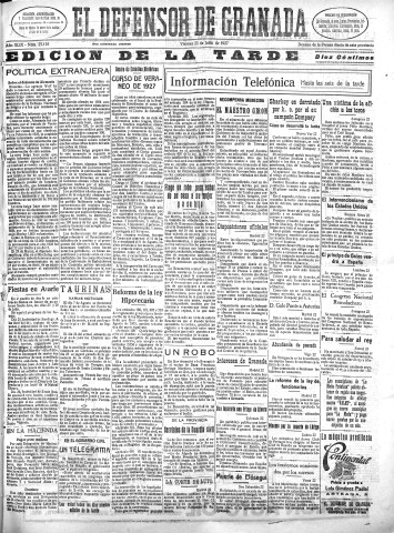 'El Defensor de Granada  : diario político independiente' - Año XLIX Número 25116 Ed. Tarde - 1927 Julio 22