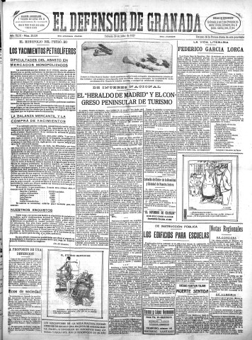 'El Defensor de Granada  : diario político independiente' - Año XLIX Número 25129 Ed. Mañana - 1927 Julio 30