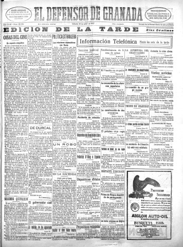 'El Defensor de Granada  : diario político independiente' - Año XLIX Número 25130 Ed. Tarde - 1927 Julio 30