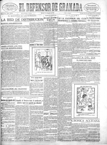 'El Defensor de Granada  : diario político independiente' - Año XLIX Número 25133 Ed. Mañana - 1927 Agosto 02