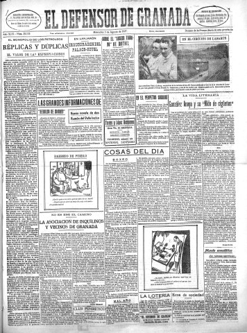 'El Defensor de Granada  : diario político independiente' - Año XLIX Número 25135 Ed. Mañana - 1927 Agosto 03