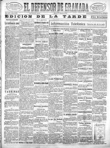 'El Defensor de Granada  : diario político independiente' - Año XLIX Número 25138 Ed. Tarde - 1927 Agosto 04