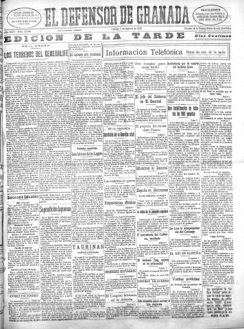 'El Defensor de Granada  : diario político independiente' - Año XLIX Número 25140 Ed. Tarde - 1927 Agosto 05