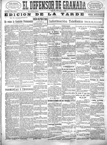 'El Defensor de Granada  : diario político independiente' - Año XLIX Número 25148 Ed. Tarde - 1927 Agosto 10