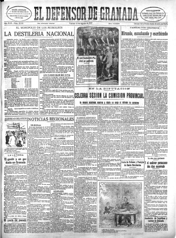 'El Defensor de Granada  : diario político independiente' - Año XLIX Número 25151 Ed. Mañana - 1927 Agosto 12