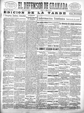 'El Defensor de Granada  : diario político independiente' - Año XLIX Número 25152 Ed. Tarde - 1927 Agosto 12