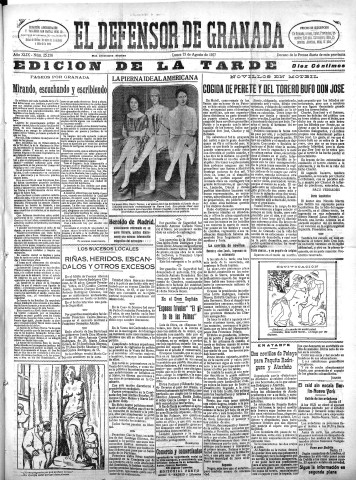 'El Defensor de Granada  : diario político independiente' - Año XLIX Número 25156 Ed. Tarde - 1927 Agosto 15