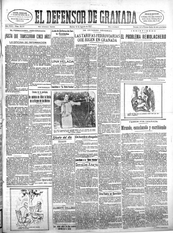 'El Defensor de Granada  : diario político independiente' - Año XLIX Número 25157 Ed. Mañana - 1927 Agosto 16